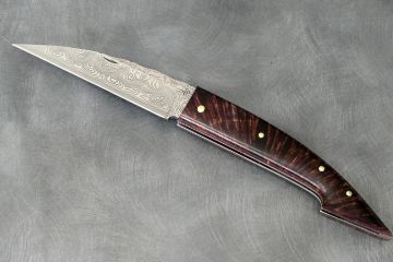 Couteau pliant Gentleman hêtre bois debout stabilisé acier damas inox